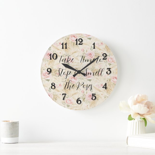 Pink Roses Floral Large Clock (Home)