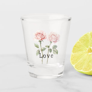 Pink Roses Floral Love Shot Glass