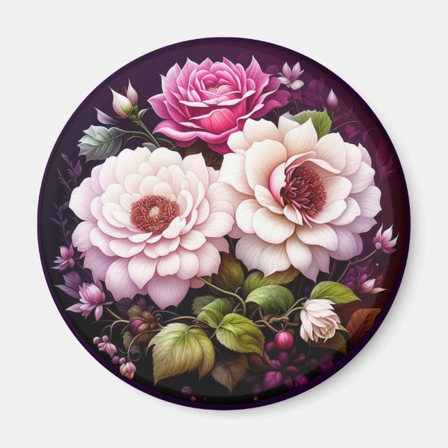 Pink Roses Floral  Magnet (Front)