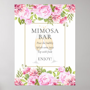 Pink Roses Floral Mimosa Bar Sign