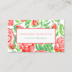 Pink Roses Floral Modern Business Card