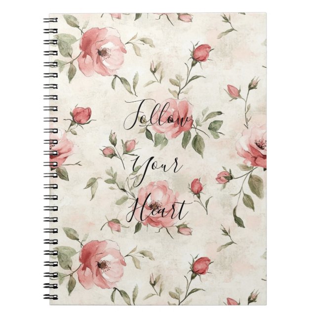 Pink Roses Floral  Notebook (Front)