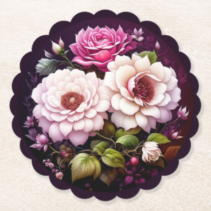 Pink Roses Floral Paper Coaster