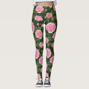 Pink Roses Floral Pattern Leggings