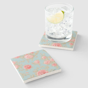 Pink Roses Floral Pattern Stone Coaster