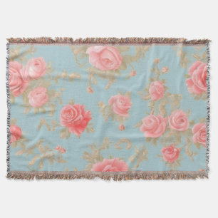 Pink Roses Floral Pattern Throw Blanket