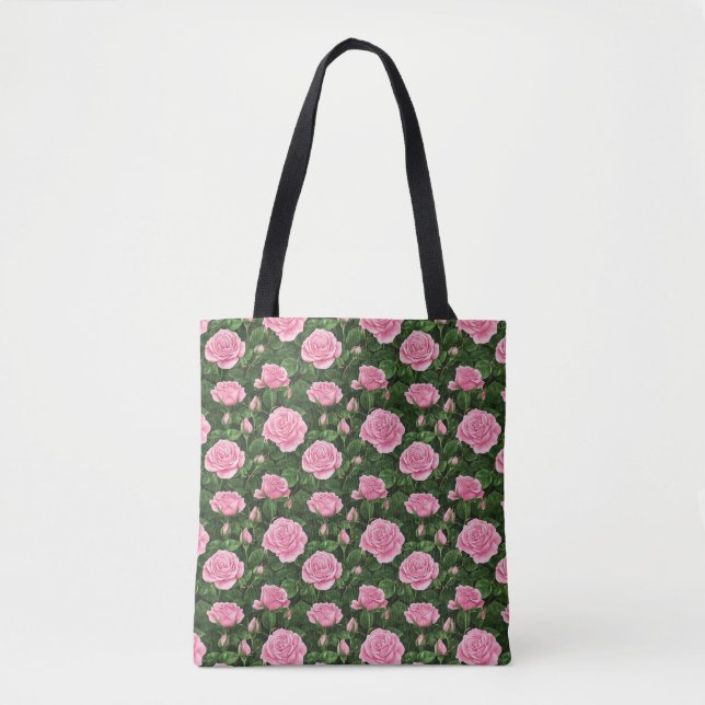 Pink Roses Floral Pattern Tote Bag (Front)