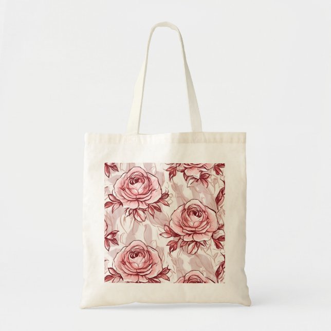 Pink Roses Floral Pattern Tote Bag (Front)