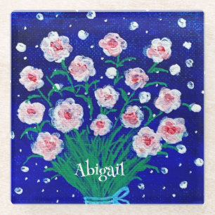 Pink Roses Floral Personalised Coaster