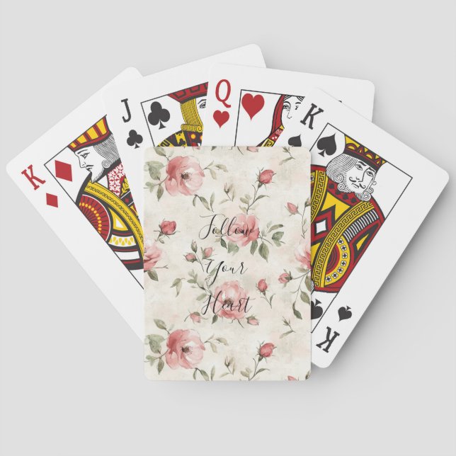 Pink Roses Floral  Playing Cards (Back)