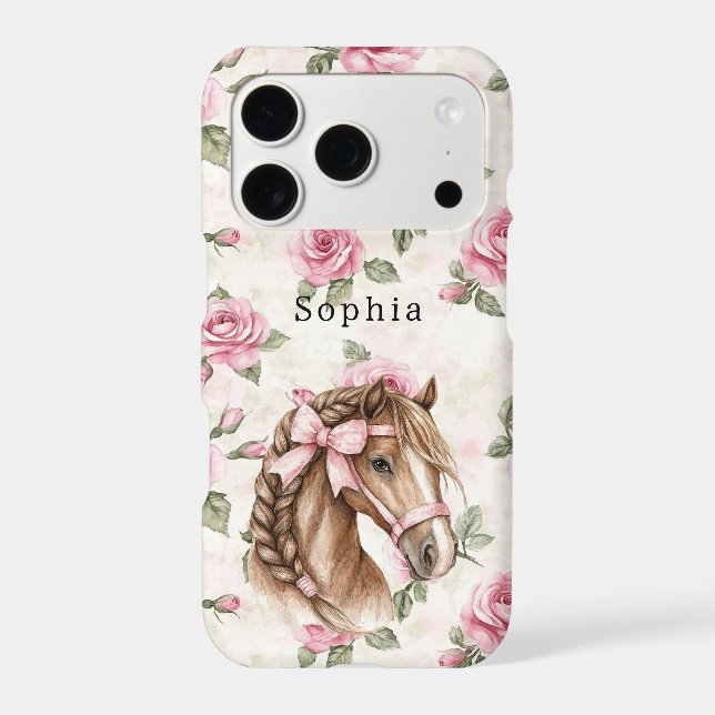 Pink Roses Floral Pretty Horse Pink Bow (Back)