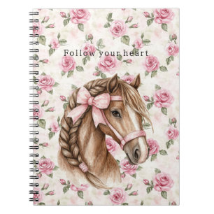 Pink Roses Floral Pretty Horse Pink Bow Notebook