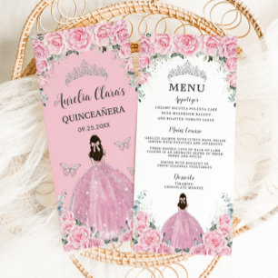 Pink Roses Floral Princess Dress Quinceañera Menu