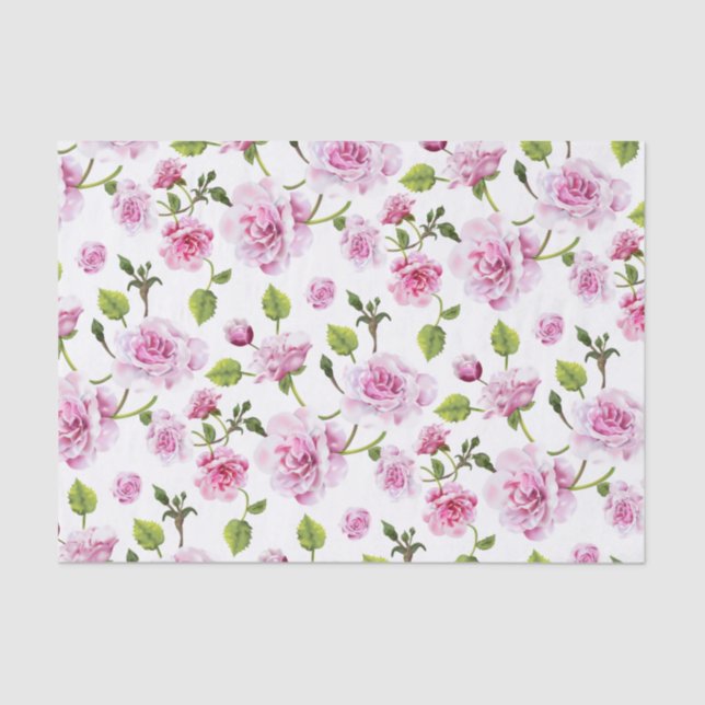 Pink Roses Floral Print Tissue Paper (Front)