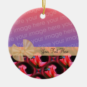 Pink Roses Floral Ribbon Photo Ornament