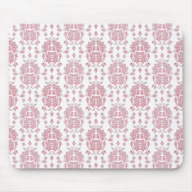 Pink Roses Floral Style Damask Pattern Mouse Pad (Front)