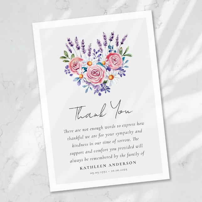 Pink Roses Floral Sympathy Funeral Thank You Card (Creator Uploaded)
