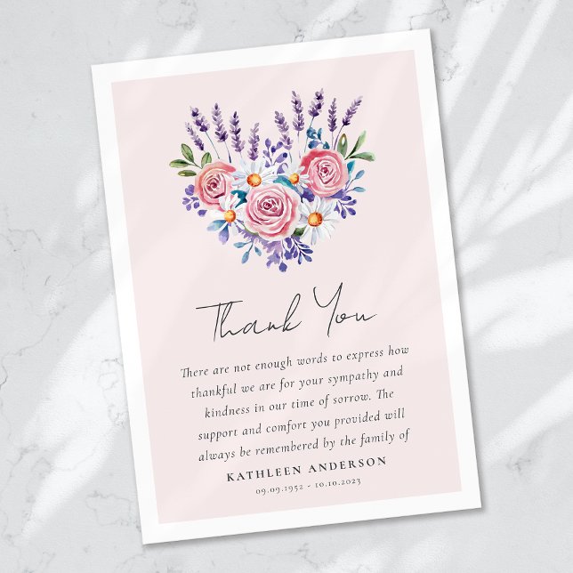 Pink Roses Floral Sympathy Funeral Thank You Card (Creator Uploaded)