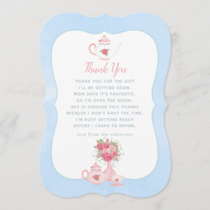 Pink Roses Floral Tea Party Baby Shower Thank You Card