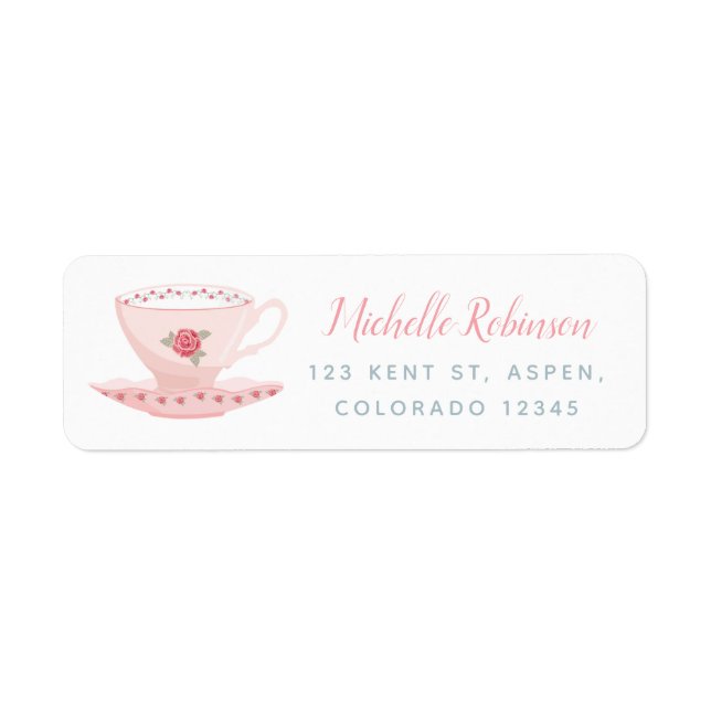 Pink Roses Floral Tea Party Return Address Label (Front)