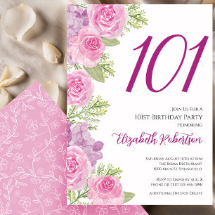 Pink Roses Floral Template 101st Birthday