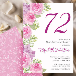 Pink Roses Floral Template 72nd Birthday