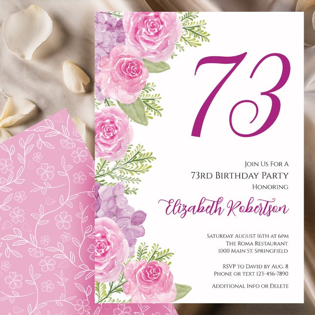 Pink Roses Floral Template 73rd Birthday (Creator Uploaded)