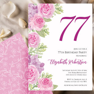 Pink Roses Floral Template 77th Birthday