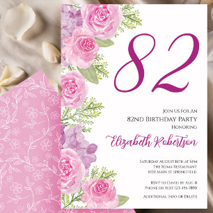 Pink Roses Floral Template 82nd Birthday