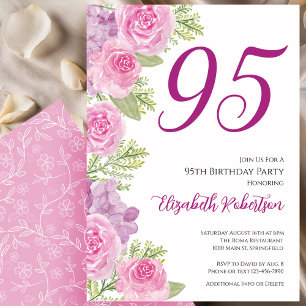 Pink Roses Floral Template 95th Birthday