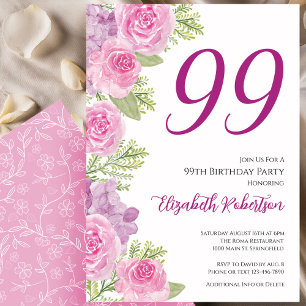 Pink Roses Floral Template 99th Birthday