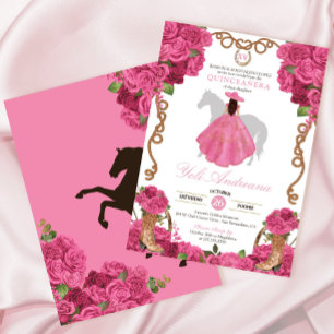 Pink Roses Floral Western Charro Quinceañera Invitation