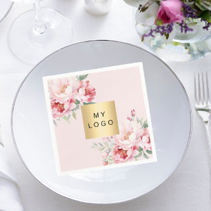 Pink roses florals business logo napkin