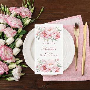 Pink roses florals elegant birthday napkin