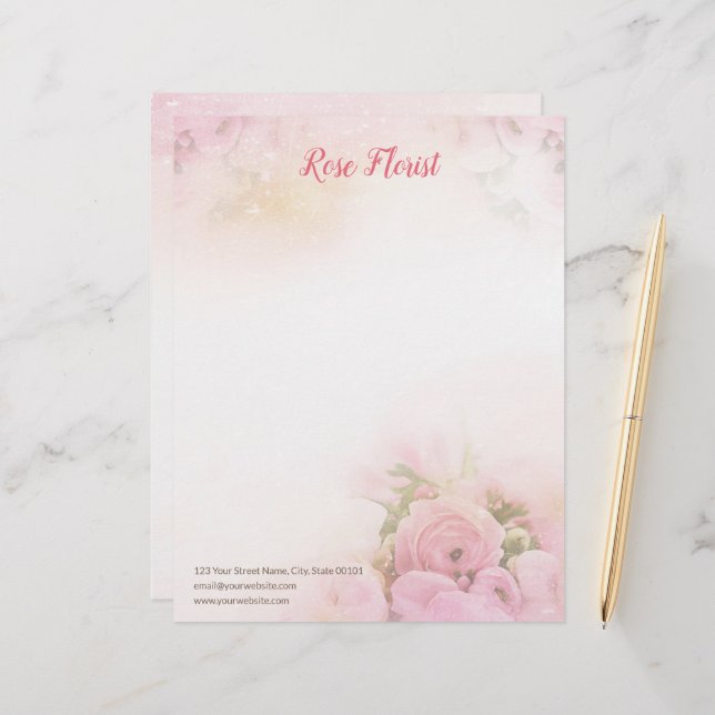 Pink Roses Florist Letterhead (Front/Back In Situ)