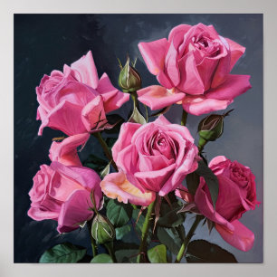 Pink Roses Flower Art Print Poster