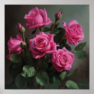 Pink Roses Flower Art Print Poster