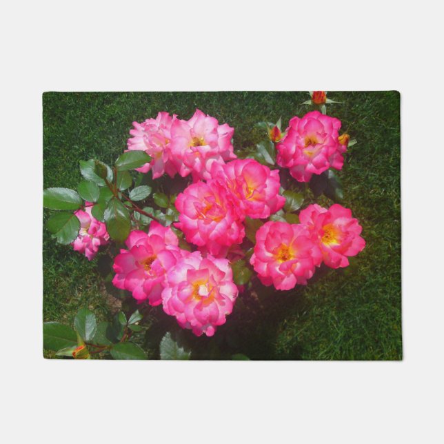 Pink Roses Flower Door Mat (Front)