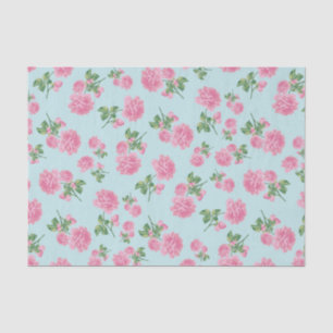 Pink Roses Flower pattern on Mint Tissue Paper
