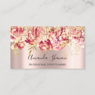Pink Roses Flowers Brown  Drip QR CODE Logo  Business Card