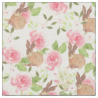 Pink roses flowers brown watercolor bunny rabbit