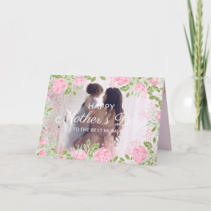 Pink Roses Flowers Frame Happy Mother's Day Photo Card