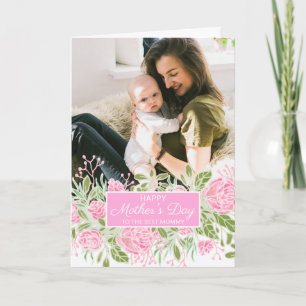 Pink Roses Flowers Leaves Happy Mother's Day Photo Card