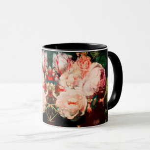 PINK ROSES ,FLOWERS,MORNING GLORIES AND BUTTERFLY MUG