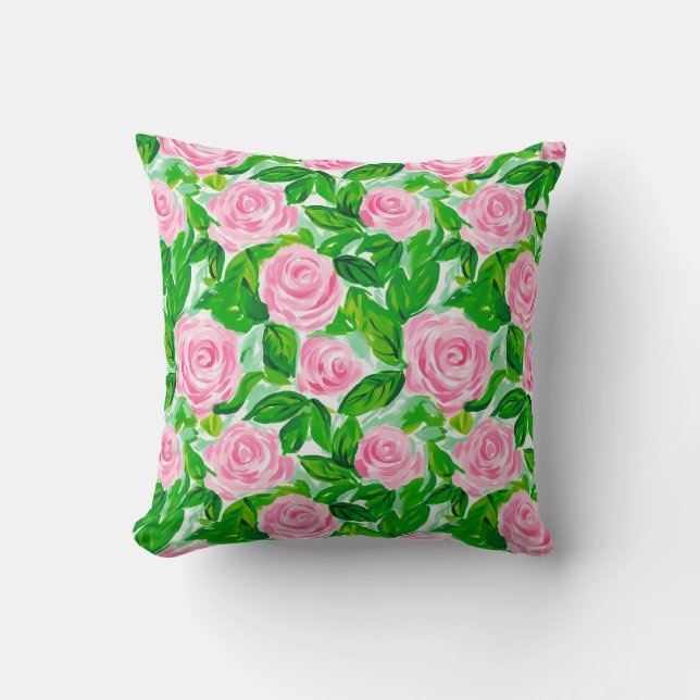 Pink Roses Flowers Pattern Cushion (Front)