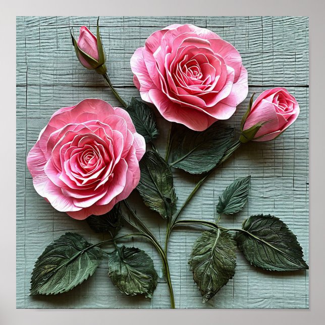Pink Roses flowers Poster (Front)