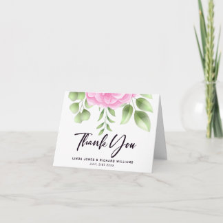 Pink Roses Folded Wedding Thank You Card