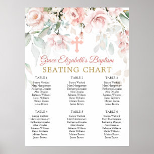 Pink Roses Foliage Cross Baptism Seating Chart