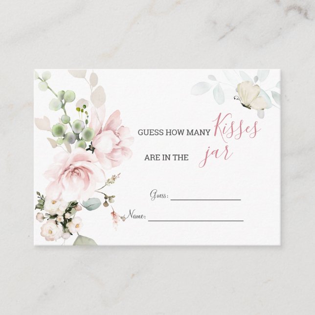 Pink Roses Foliage How Many Kisses in the Jar Game Enclosure Card (Front)