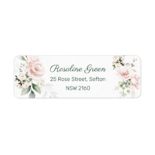 Pink Roses Foliage Return Address Label
